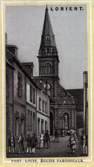 Port Louis (Port Louis) Pays de Lorient, Morbihan, Brittany の教会教区。19世紀末のクロモリトグラフ。 作： Unknown artist