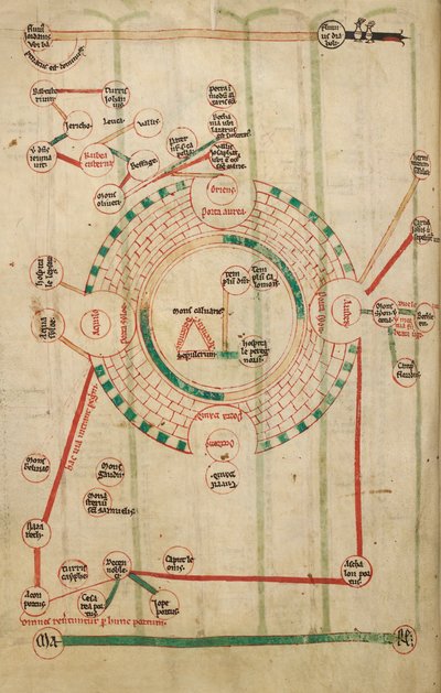 神殿と聖墳墓のあるエルサレムの円形地図 作： Unknown artist