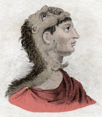 古代の文明。アレクサンダー大王の父、マケドニア王フィリップ2世（紀元前382-336年）の肖像。19世紀のエングレーヴィング。 作： Unknown artist