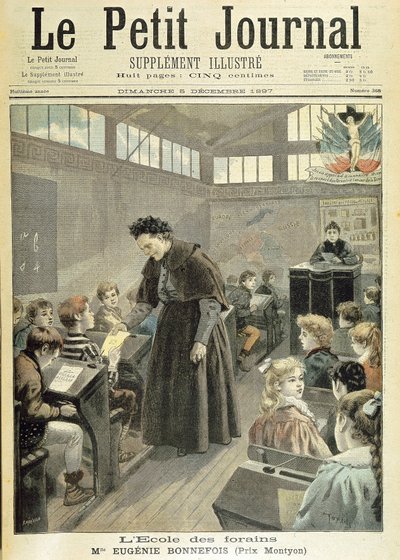 縁日の学校の教室。ウジェニー・ボンヌフォワにモンティオン賞 - 12月5日付「Le petit journal」にて 作： Unknown artist