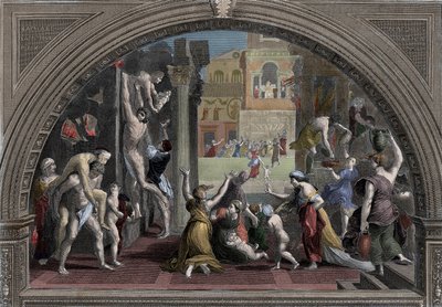 ローマの大火 - 64年、皇帝ネロ（37-68）の時代に起きたローマの大火 - カラーのエングレービング 作： Unknown artist