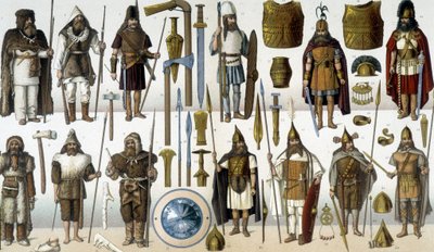 蛮族のコスチューム、鎧、武器 作： Unknown artist