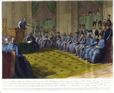 ナポレオン・ボナパルトがパリで招集した帝国司教会議。1811. 作： Unknown artist