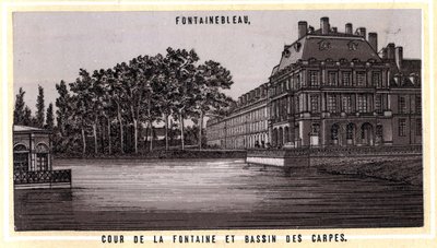 Cour de la fontaine et Basin des carpes de Fontainebleau（セーヌ川とマルヌ川、イル・ド・フランス地域、フランス）。19世紀末のクロモリ写真。 作： Unknown artist