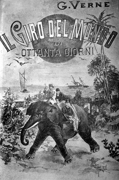 ジュール・ヴェルヌ（1828-1905）の『80日間世界一周』の表紙。 作： Unknown artist