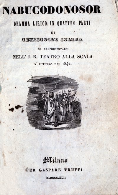 ジュゼッペ・ヴェルディ（1813〜1901）の「ナブッコ」の最初のリブレットの表紙（最初は「ナブコドノソール」と名付けられていた 作： Unknown artist