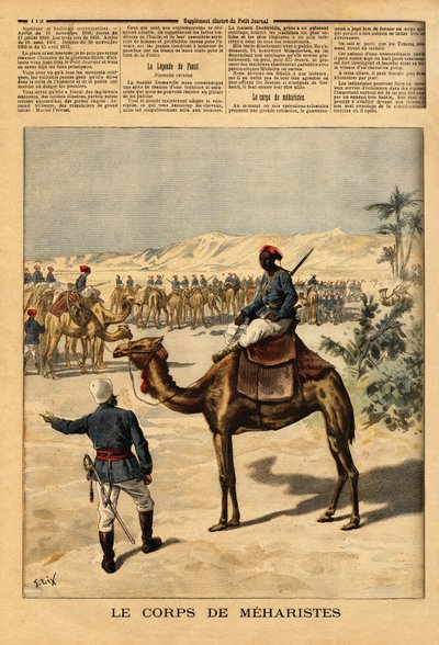 トゥアレグ族と戦うために、スーダンのフランス軍にメハリストの特別部隊を創設する。メハリストは、1週間食事をとらずに過ごすことができ、疾走する馬のような速さで走ることができ、1日に100キロ以上の距離を移動することができ、そして彼らは 作： Unknown artist