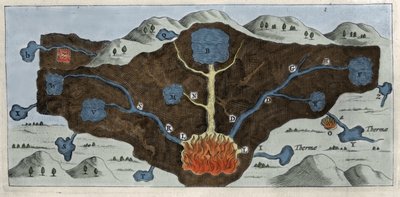 アタナシウス・キルヒャーが温泉の起源を示した地殻の断面図 - 17世紀 作： Unknown artist