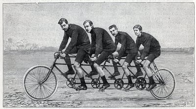 quadruplette gladiator "という自転車に乗ったサイクリスト。"La Nature "に掲載された彫刻 作： Unknown artist