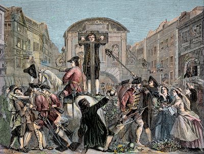 Daniel Defoe (De Foe) (1659-1731) 1703年にロンドンで皮肉な文章 "The Shortest Way With the Dissenters "を出版して投獄される - 作家であり冒険家でもあったDaniel Defoe (1659-1731)は、1703年にイギリス人に対して書いた文章で投獄された。 作： Unknown artist