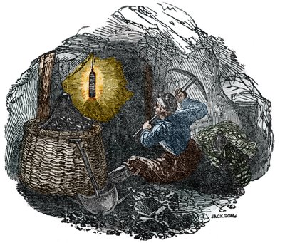 Davy lamp 1815 Humphry DAVY (1778-1829). 1834年のエングレーヴィング。 作： Unknown artist