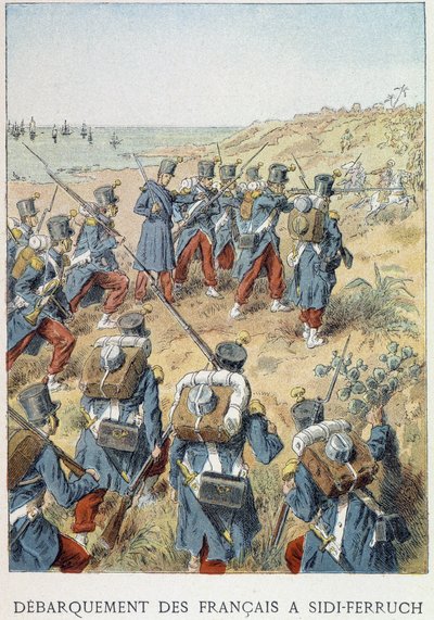 1830年6月14日、アルジェリアのシディ・フェルシュへのフランス人の上陸 - 「Histoire de France」より 作： Unknown artist
