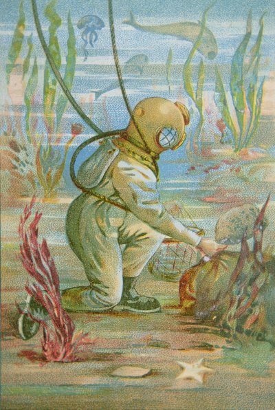 深海のダイバー」1890年頃（カラーリトグラフ 作： Unknown artist