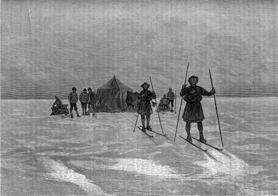 グリーンランド氷床上のラポン号の出発点。"Le Journal de la jeunesse "に掲載された版画 作： Unknown artist