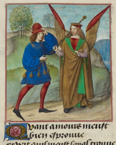 Detail of a miniature of the Lover and Amour (Love), from 