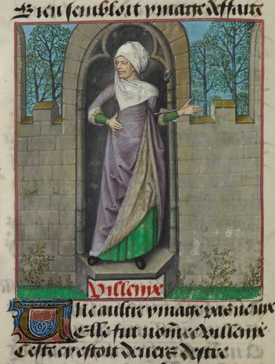 Detail of a miniature of the allegorical figure of Vilenie (Villainy), in the second column of the folio, from 