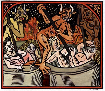 地獄の釜で人を料理する悪魔たち 作： Unknown artist