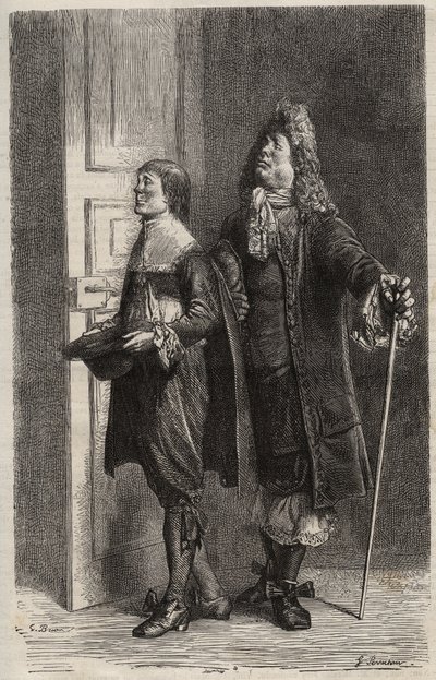 Diafoirus pere et fils - Jean Baptiste Poquelin dit Moliere (1622-1673) の「架空のマラド」のためのエングレーヴィング（架空の無効物 作： Unknown artist
