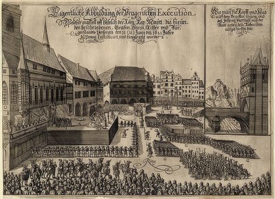 プラハの旧市街広場でのボヘミアン反逆者の処刑。 1621 作： Unknown