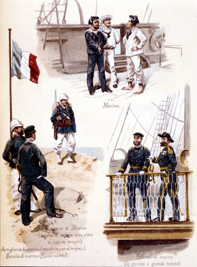 1860年頃のフランス海軍のさまざまなユニフォーム 作： Unknown artist