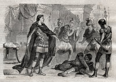 ディオクレティアヌス (Caius Aurelius Valerius Diocletianus Augustus) (244-311) dying Lucius Flavius Aer - "Dictionnaire populaire illustrious" に刻まれたもの - 1864年 - Joseph December と Edmond Allonier によるもの -。 作： Unknown artist