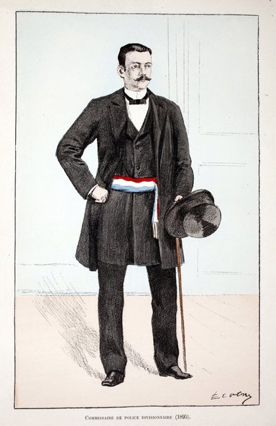 師団長（1896年）。アルフレッド・レイ(1864-?)とルイ・フェルがセーヌ川警部の前任者ルイ・ルピーヌ(1846-1933)の後援で出版した本「平和の戦士たちの歴史」の挿絵のためのカラー・エッチング。 作： Unknown artist