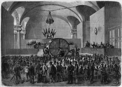1855年と1866年にパリ市が契約した2つのローンに属する返済すべき債券の抽選会。2月2日 パリ・ホテル・ドゥ・ヴィル 作： Unknown artist
