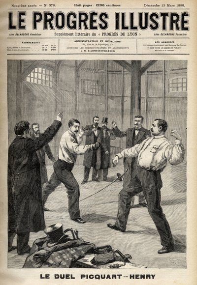 ドレフュス事件。ジョルジュ・ピカール中佐（1854-1914）とユベール・アンリ（1846-1898）の決闘。 作： Unknown artist