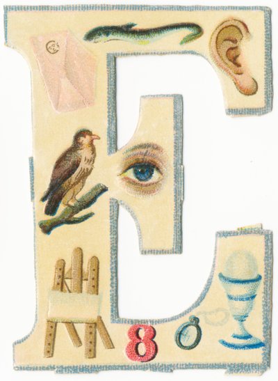 E：封筒、ウナギ、耳、鷲、目、イーゼル、8、眼鏡、卵（カラーリト） 作： Unknown artist