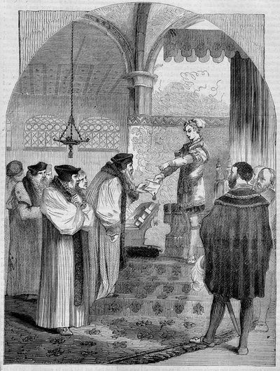 イングランド王エドワード6世（1547 -1553）、クランマー大司教にジョアン・ボーシェの証明書を贈る 作： Unknown artist