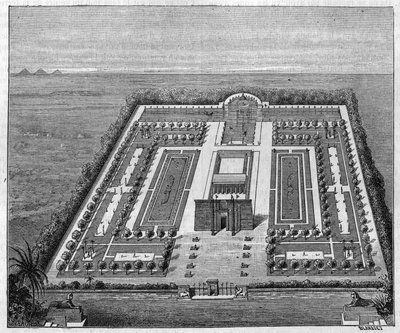 ファラオの時代のエジプトの庭。1879年8月16日付の「La Nature: revue des sciences et de leurs applications aux arts et a l