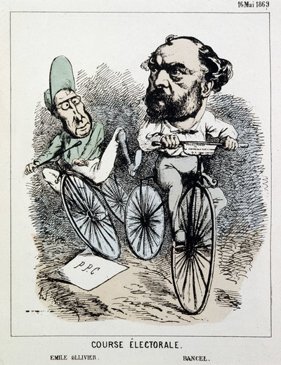 自転車の選挙戦。エミール・オリヴィエとバンセル 作： Unknown artist