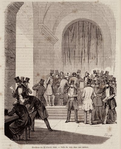1848年4月23日の選挙：セクション内の投票所 - "Contemporary Popular History "にて 作： Unknown artist
