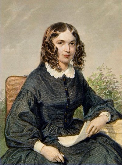 Elizabeth Barrett Browning (1806-1861) - English Poet - engraving - エリザベス・バレット・ブラウニング English Poetess and feminist (1806-1861) 作： Unknown artist