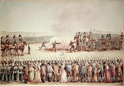 1806年の大陸封鎖の際、ナポレオン1世ボナパルトの命令でイギリスの商品がブルブルした。大陸封鎖とは、第一帝政期にナポレオンがイギリスを破滅させるために、イギリスと日本との交易を妨げた政策の名称である。 作： Unknown artist