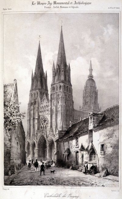 The Monumental and Archaeological Middle Ages "に掲載されたバイユー大聖堂のエングレーヴィング。19世紀 作： Unknown artist