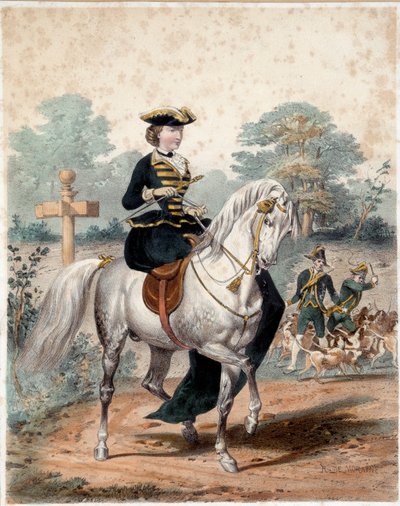 1860年頃のインプレス・ウージェニー（1826-1920）の騎馬像。19世紀のエングレーヴィング。パリ、装飾美術 作： Unknown artist