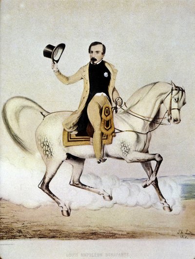 1848年、私服姿のルイ・ナポレオン・ボナパルト（ルイ・ナポレオン3世）の騎馬像。 作： Unknown artist