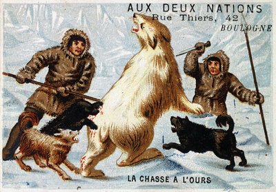 エスキモー、熊狩り、店の広告「Aux deux nations」、ブローニュ、1895年V. 作： Unknown artist