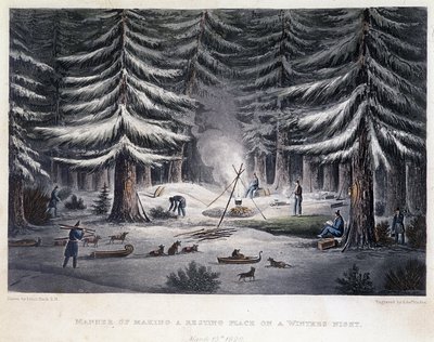 冬の夜にキャンプを張る-ジョン・フランクリン編『Narrative of a journey to the shores of the Polar sea in the year 1819-1821』より。ロンドン 作： Unknown artist