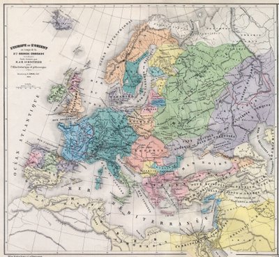 13世紀末の第3回大十字軍の頃のヨーロッパとオリエント - M J-H Schnitzler, Historical and Picturesque Atlas 1858が作成した地図。 作： Unknown artist