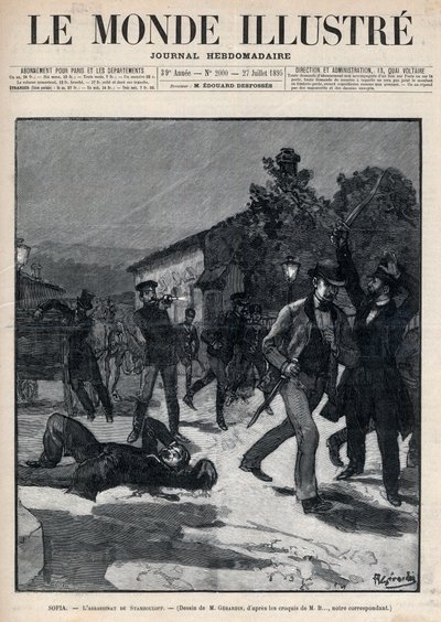 ブルガリアの出来事：ステファン・スタンボロフ（1854-95）の前で行われたベルチェフ氏の暗殺 - ソフィア 作： Unknown artist