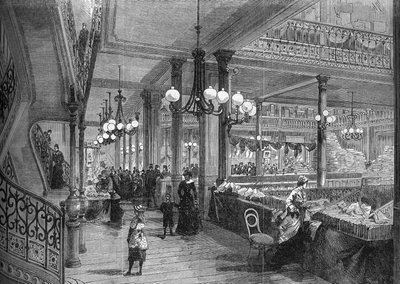 ボン・マルシェ」店舗の拡張。ビュッフェに続く新しいギャラリー。1880年のパリ。 作： Unknown artist