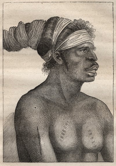 アントワーヌ・ブルーニ（Bruni）・ダントルカストー（1737-1793）の遠征で、1791年にジャン・フランソワ・ガラップ・ド・ラ・ペルーズ（1741-1788）を捜索：ニュー・ホランド（オーストラリア）のタイプ（腕と胸に瘢痕） - 図版は「The Grands Mariners of the Th. 作： Unknown artist