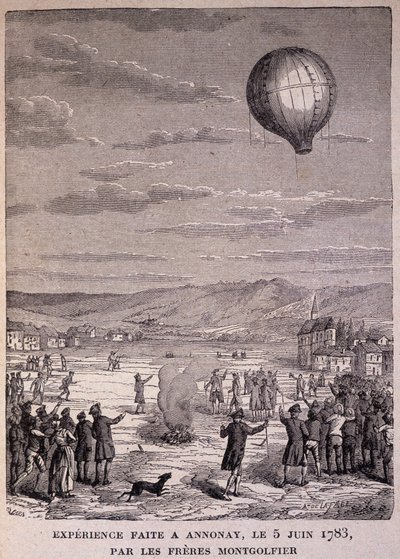 1783年6月5日にアノネで行われたモンゴルフィエ兄弟の実験（19世紀後半の「Les Contemporains」に掲載 作： Unknown artist
