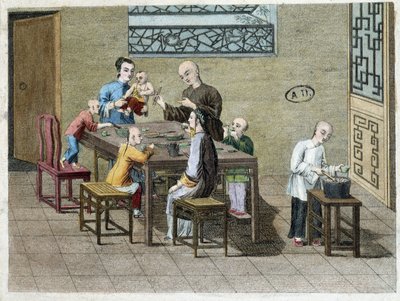 19世紀の中国における家族の食事 作： Unknown artist