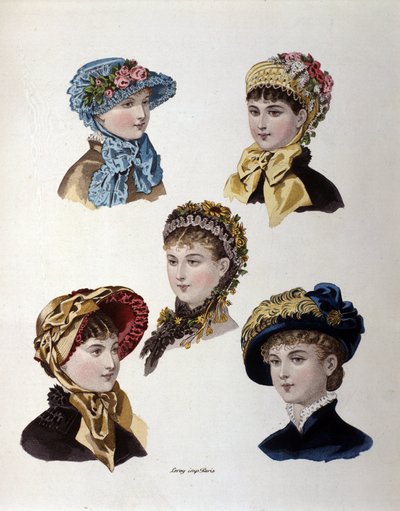 19世紀末のファッション：さまざまなモデルの女性用帽子 作： Unknown artist