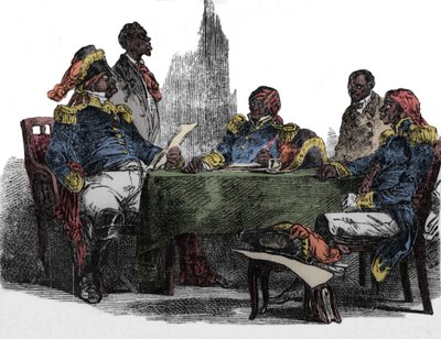 1847年から1859年までハイチの皇帝であったFaustin IことFaustin Soulouque (1782-1867)が会議に参加している様子 1850年の "Emporio picturesco "からの抜粋。 作： Unknown artist