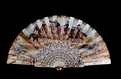 フェンスには5人の騎手が描かれています。「フランス皇帝ナポレオン3世（1808-1873）（1番左）、国王ヴィットリオ・エマヌエーレ2世（ヴィクトル・エマヌエル）（1820-1878）（3番目）、ジュゼッペ・ガリバルディ（1807-1882）（1番右）」ミラノ、リソルジメント博物館（Museo del Risorgimento 作： Unknown artist