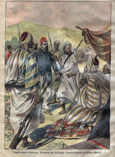 フェルディナン・ド・ベハグル（1857-1899）（フランスの探検家）がラバを捕虜にした後、スルタンが彼を絞首刑にした1899年-1899年の「ル・ペレラン」に掲載された刻印 作： Unknown artist